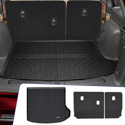 Cargo Mat with Backrest Protection for 2022-2025 Jeep Grand Cherokee,TPE All Weather Protection Cargo Liner with Velcro Rear Seats Backrest car Accessories-Black