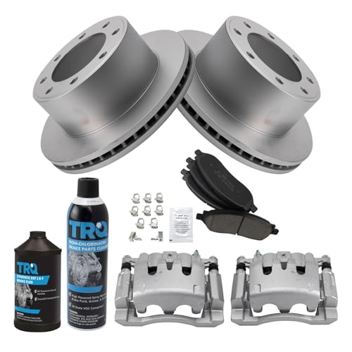 Image of TRQ Rear Brake Pad, Caliper, & Rotor Kit, with Chemical Kit Ceramic Premium G-Coated Compatible with 2006-2007 Ford F-250 Super Duty F-350 Super Duty
