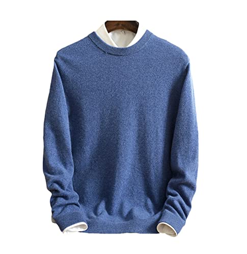 Pull homme cachemire col rond WEGUKRI anti-froid bleu tricoté XL