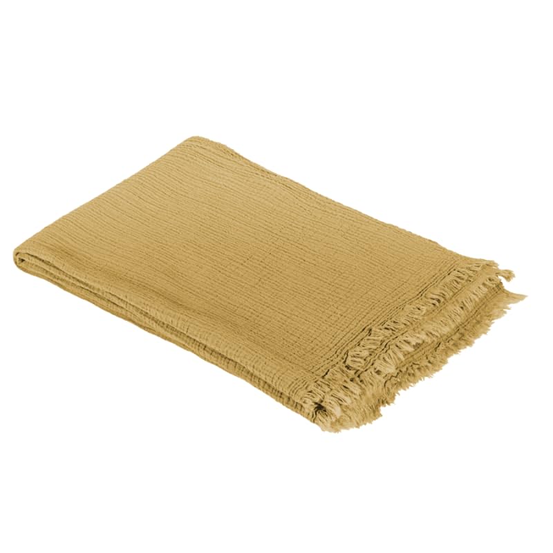 Criss Cross plaid 130x180 cm Puro cotone stone washed con frange - Senape