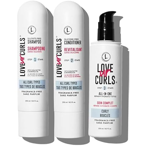 Love Ur Curls Fragrance Free Shampoo and Conditioner Set with All in One Curl Cream Styler for Curly Hair, 3 Step System to Repair, 200 mL Cover