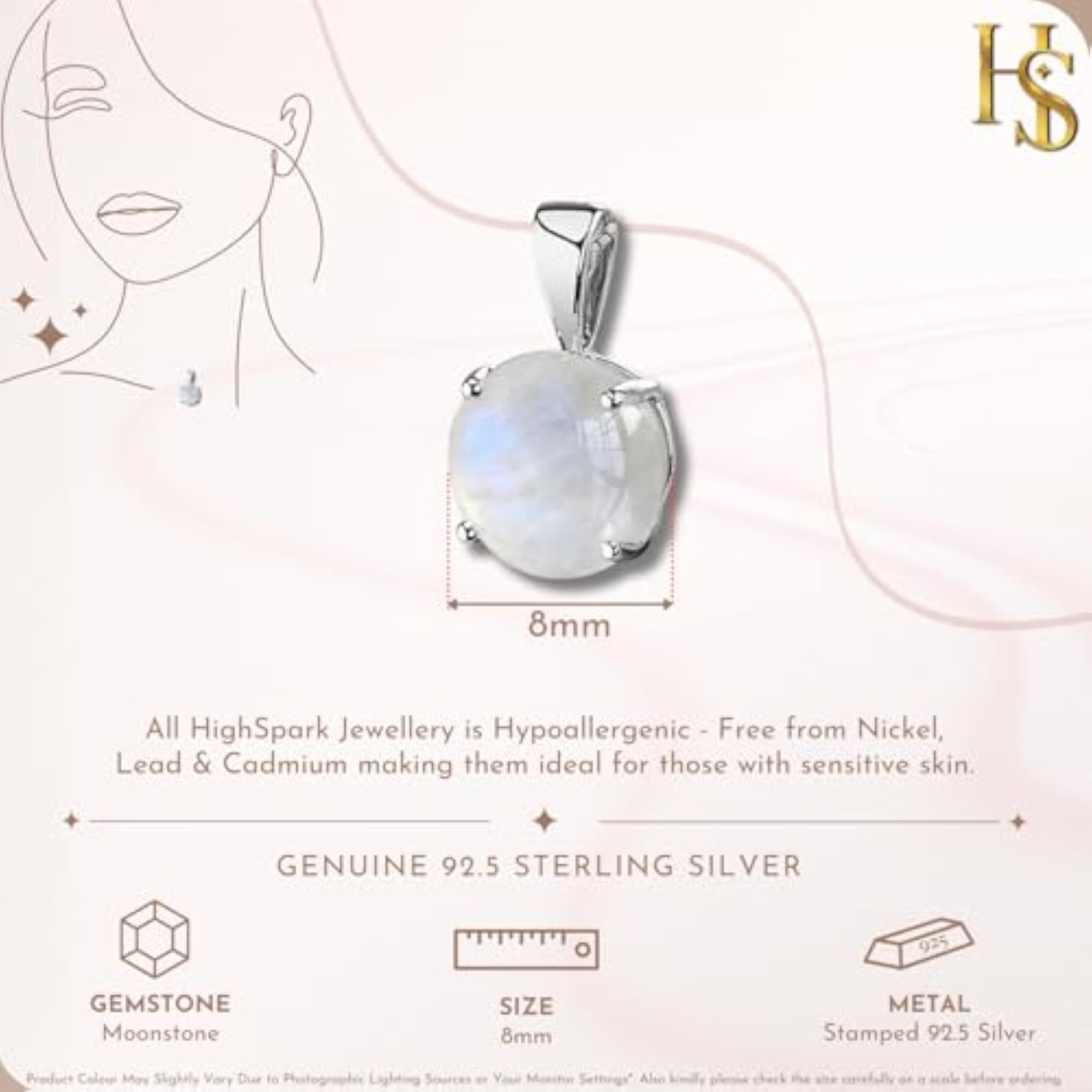Moonstone Pendant for Women, 92.5 Sterling Silver