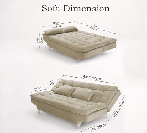 Image of Krancy Solid Wood 3 + 2 Seater Sofa Cum Bed with 2 Cushions | Convertible Wooden Couch for Living Room, Home & Office | Modern Designer Furniture | 3 Years Warranty | Cream
