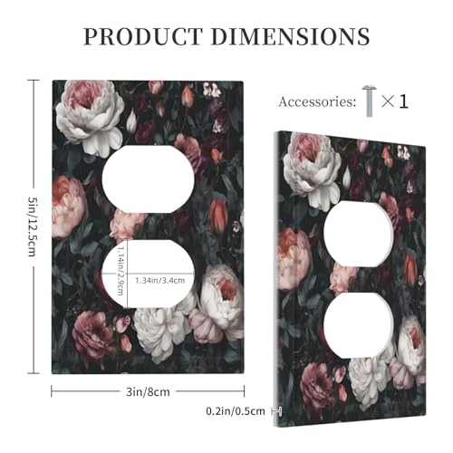 Decorative Outlet Covers Rustic Big Pink Flowers White Peony Floral 1 Gang Duplex Light Switch Cover Plate Wall Plates for Electrical Outlets Switchplate Faceplate