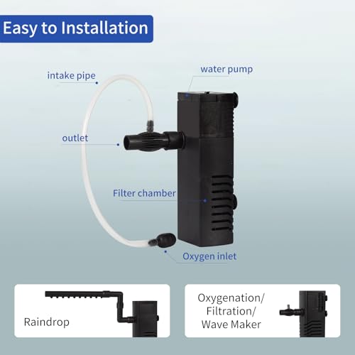 Image of Aquarium Filter Fish Tank Filter Powerful Submersible Turtle Water Filters Ultra Quiet Biochemical Sponge Filter for 3 to 10 Gallon Tank Filtration /Oxygenation /Water Cycle 5in1(2.5w)