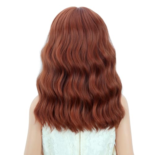 Image of PATTNIUM Dark Orange Wig Kids Child Short Wavy Ginger Wig with Bangs Girls Auburn Wigs Heat Resistant Synthetic Hair Daily Wear Wigs (Dark Orange)