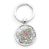 Mandala Llavero Anillo Titular Buda Yoga Geometría Sagrada Foto Llavero Cristal Colgante Joyería Para Coche, plata