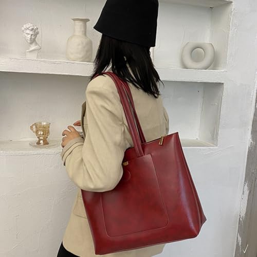 LinRim Häkeln Für Anfänger Taschen Bag Tote Bag Lazy Tote Bag. Fashion Personality Underarm Bag Retro Simple Shoulder Bag For Women Taschen Nähen Aus (Red, One Size)