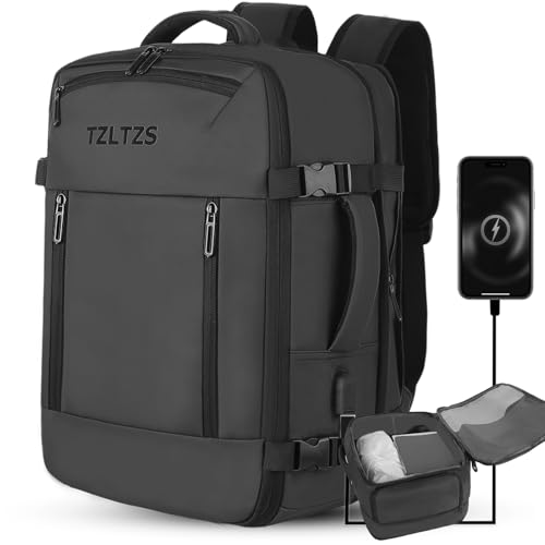 Travel Backpack, Carry-on Backpack Bag Luggage, 17.3Inch Laptop Backpack with USB Charging Port&Shoes Compartment, Anti Theft Waterproof, Casual Daypack for School Weekender Business Trip,Black