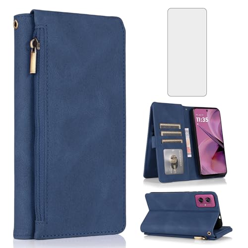 Coque Moto G55 Motorola Asuwish Antichoc Bleu avec Rabat