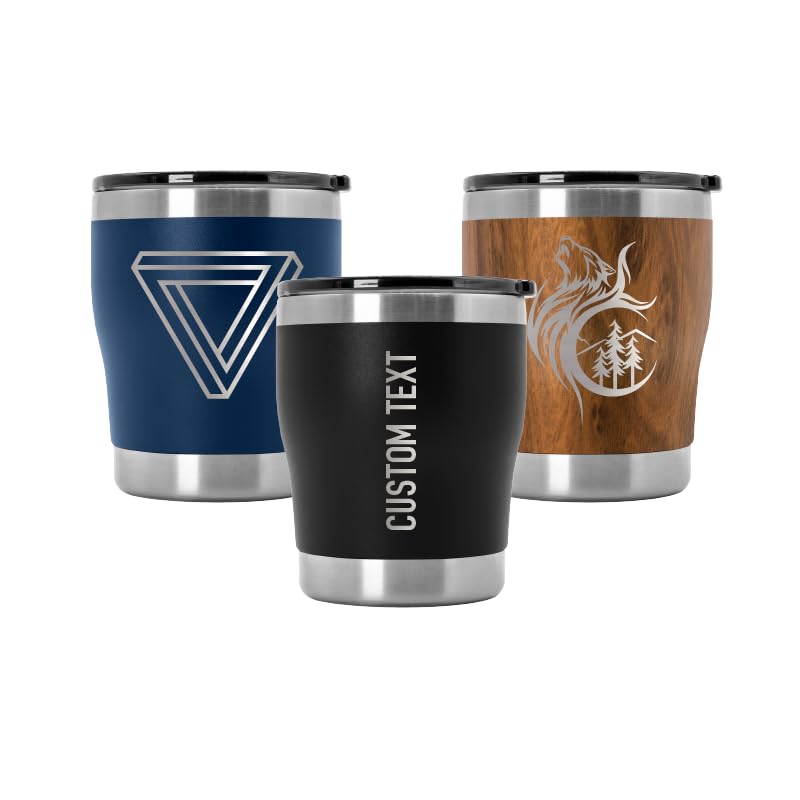 Tempercraft 10oz Vacuum Insulated Rocks Tumbler | Custom Personalized Laser Engraved Options | Stainless Steel, Double-Walled | Lowball Old Fashioned Glass for Whiskey, Scotch, Bourbon (Black-Custom)