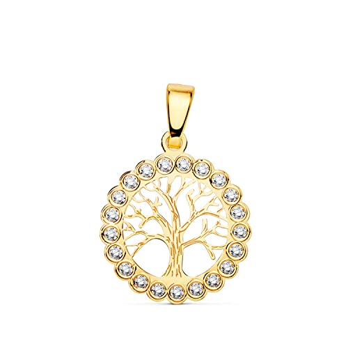 Árbol Vida Medalla Oro 18k unisex 15mm. calado cerco detalle circonitas