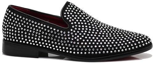 Image of SPK26 Men's Vintage Velvet Rhinestone Designer Dress Loafers Slip On Shoes Classic Tuxedo Dress Shoes