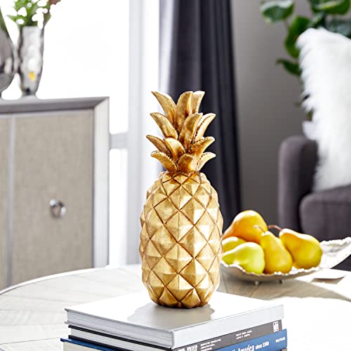 Escultura Decorativa Piña de Polystone con Acabado Dorado 14x6x6 in miniatura 2