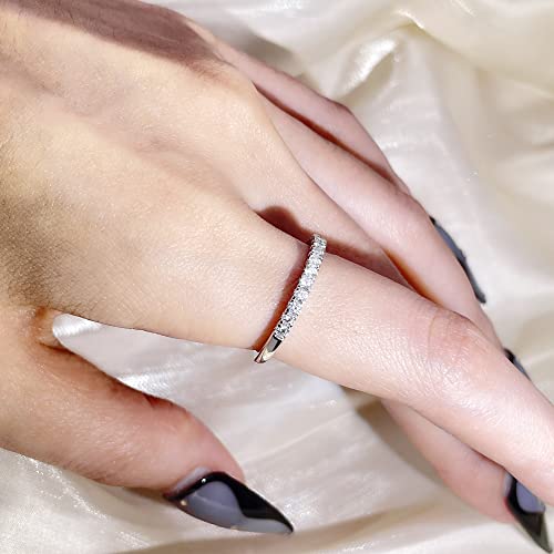 2mm 925 Sterling Silver 18K White Gold Plated Wedding Band Moissanite Diamond Half Eternity Stackable Engagement Ring for Women (Silver, 5.5)4