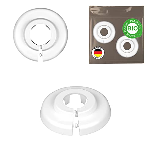 BIO Lot de 2 rosaces simples de tuyau de chauffage, cache tuyau radiateur, 15mm, 18mm, 22mm, rosace robinetterie, plomberie, rosace radiateur, polyéthylène biosourcé, blanc (18mm)