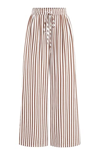 Image of PRETTYGARDEN Womens Pants Elastic Waist Floral Lightweight Palazzo Pants for Women Casual Lounge Wide Leg Pants Woman