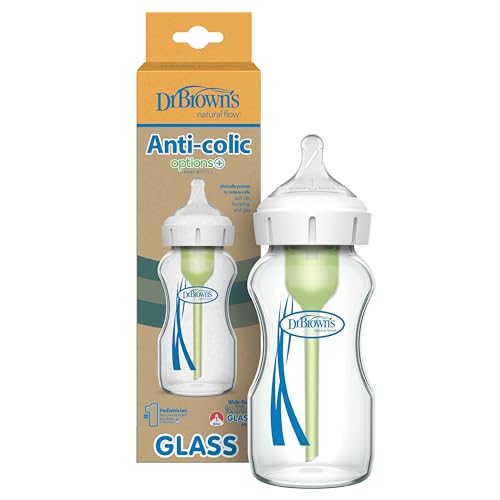 Image of Dr. Brown's Natural Flow Anti-Colic Options+ Wide-Neck Glass Baby Bottle 9 oz/270 mL,with Level 1 Slow Flow Nipple,1 Pack,0m+