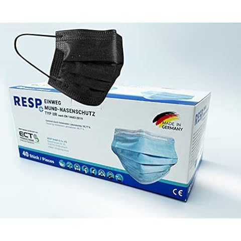 RESP Medizinische Op Masken - MADE IN GERMANY Typ IIR CE Zertifiziert 40 Stück Mundschutz Masken Einwegmaske Gesichtsmaske Schutzmaske (40, Schwarz) Cover
