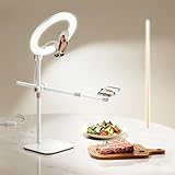 Overhead-Phone-Mount,Stable Overhead-Camera-Mount-Stand [Anti-Shaking] with 10.5" Ring Light, Flexible Desk-Stand for iPhone with Ring-Light for Video-Recording,Zoom Meeting,YouTube,TikTok, White