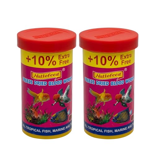Image of Hallofeed Freeze Dried Blood Worms | Net Weight 44 Grams (22 GMS x 2 Pieces) | 100% Natural Fish Food for Betta, Tetras, Arowana, Flowerhorn, Oscar - Improves Health & Immunity