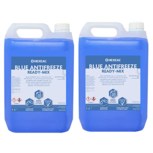 Hexeal Blue Antifreeze 10L 2 x 5L of Ready Mix Long Life Engine Coolant & Antifreeze for Cars & Vans Summer & Winter All Year Freeze Protection to -23 Degrees Celsius