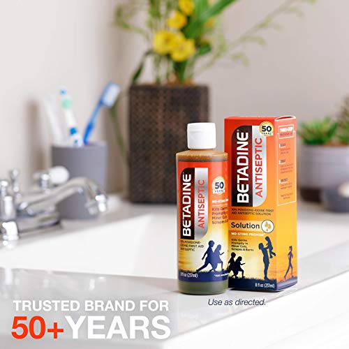 Betadine First Aid Solution 8 Fl Oz Povidone Iodine Antiseptic with No-Sting Promise (Packaging May Vary)