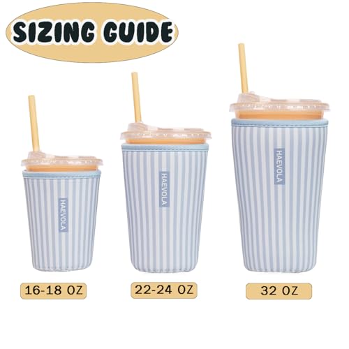 Image of Reusable Insulated Neoprene Iced Coffee Cup Sleeve, Durable Drink Sleeve for Cold Beverages, Beverage Holder for Iced Coffee, Blue Stripes