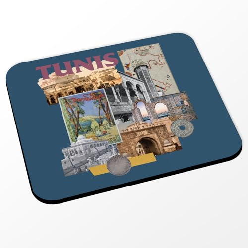Fabulous Tapis de Souris Bleu - Tunis Vintage Collage Tunisie Voyage Vintage - (Dimensions 24 x 20 cm)