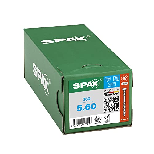 SPAX Terrassenschraube, 5 x 60 mm, 360 Stück, Fixiergewinde, Zylinderkopf, T-STAR plus T25, CUT, Edelstahl Rostfrei A2-8000000276613