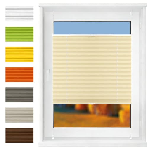 Estor Enrollable de Estor Opaco sin Taladrar 110 x 100 cm Fijación sin Taladrar Translúcido Enrollable Diseño Moderno Persianas Interior y Cortinas para Ventanas, Color Crema