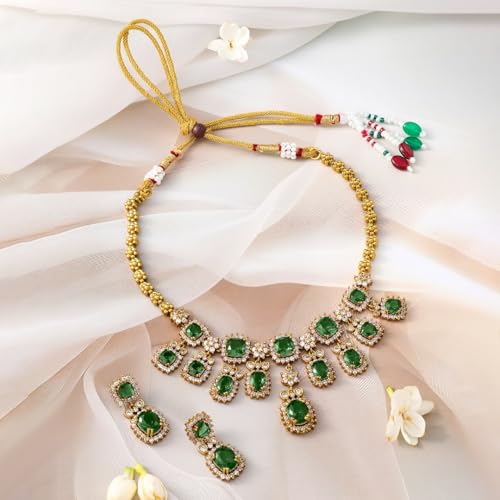 Image of Rubans Necklace Set Gold Plated American Diamomd Stylish Jewellery Gift for Women & Girls