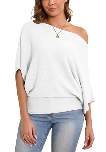 Image of MAKARTHY Womens Batwing Sleeves Knitted Dolman Pullovers Boat Neck Tops Sweatershirts