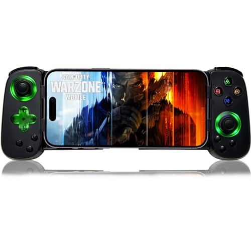 arVin Manette de jeu mobile pour iPhone Android avec coque de téléphone et lumière verte - Manette de jeu sans fil pour...