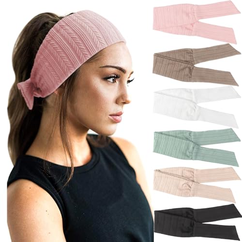 Image of DRESHOW 6 PCS Adjustable Headbands for Women Knotted Headbands Elastic Non-Slip Fashion Hair Bands for Workout Sports Running Yoga