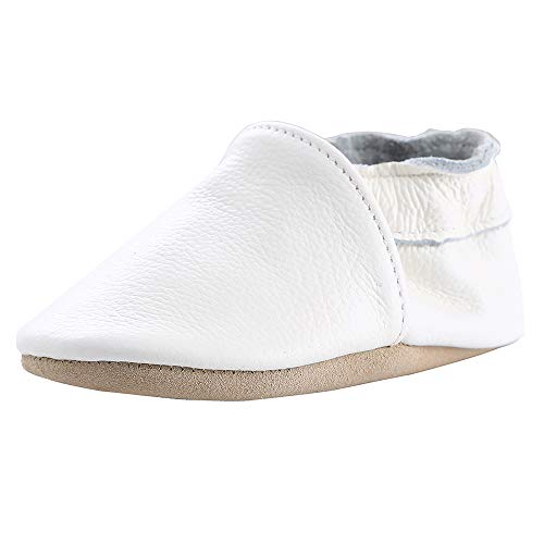 Cartoon Baby Moccasin Soft Leather Toddler First Walker Infant Shoes 0-24 Months (White, 4)