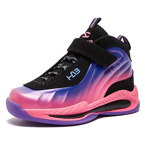 LackBlue Girls Fashion Sneakers Nonslip Basketball Shoes Kids Athletic Sports Running Shoes for Boys Girls Pink Purple Size 13,(1 Pair)