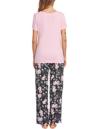 Hotouch Pajamas Sets For Women Loungewear Sets Pink Printed Short Sleeve Tops And Long Sleep Pants Pj Set(Pink,Xxlarge) #TOP3