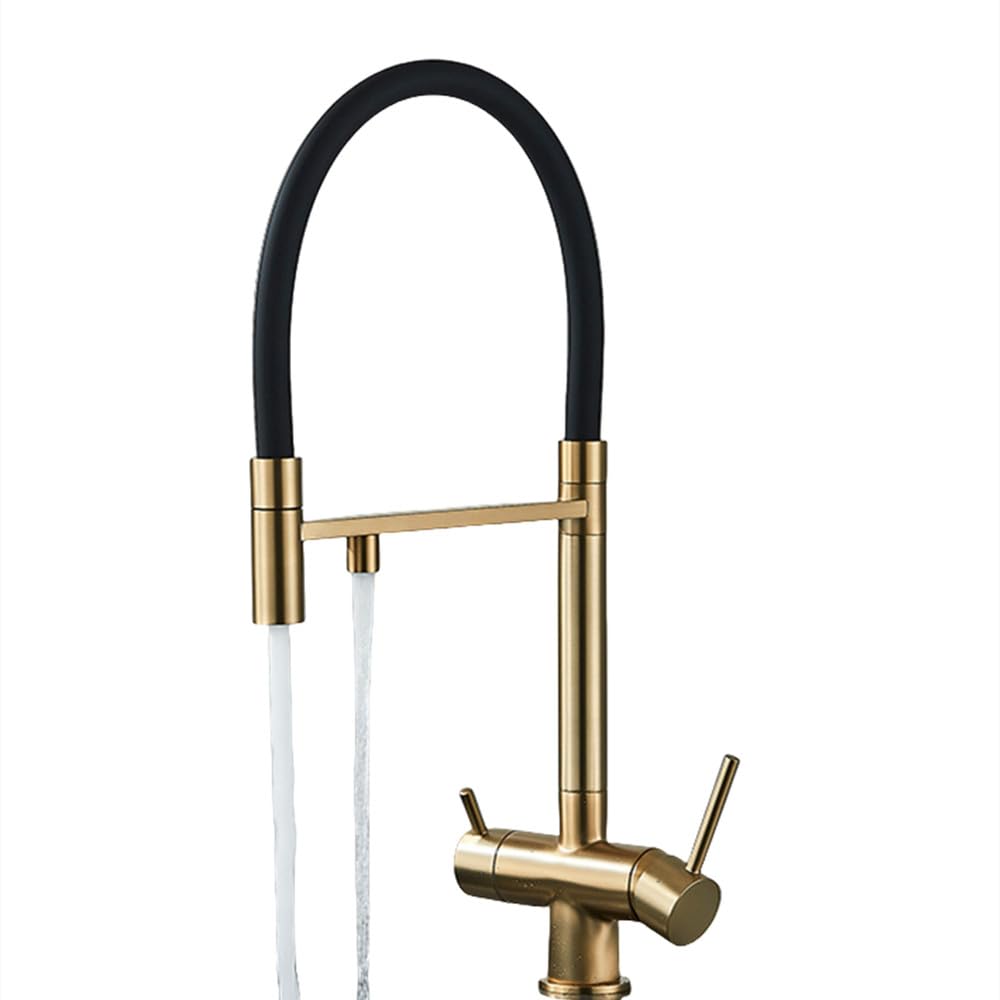 ZQFHSX Filtered Kitchen Faucet with Water Purification Black & Grey Mixer Tap for Clean Drinking Stylish Brush Gold Finish Filter System