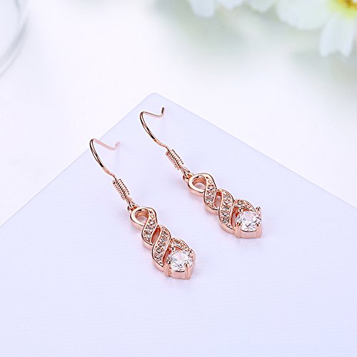 Fashion 14K Rose Gold Cubic Zirconia Infinity Dangle Drop Earrings For Women Sensitive Ears CZ Crystal Wedding Hypoallergenic3