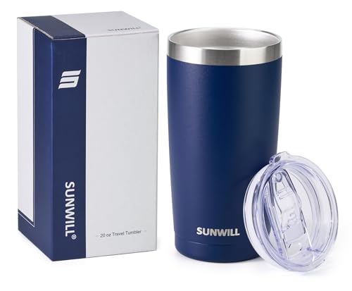 Image of SUNWILL Travel Coffee Tumbler 20 oz, Insulated Mug with Lid, Stainless Steel Cup for Outdoor, Powder Coated Navy