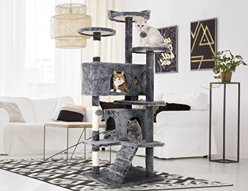 Árbol para gatos multi-niveles de 54.7 pulgadas con rascadores y plataformas miniatura 1
