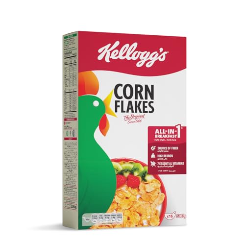 Kelloggs Corn Flakes Original | 500g | Nourishing Breakfast | Cholesterol Free | High in Vitamins B1 B2 B3 D & Iron | Quick & Easy Breakfast