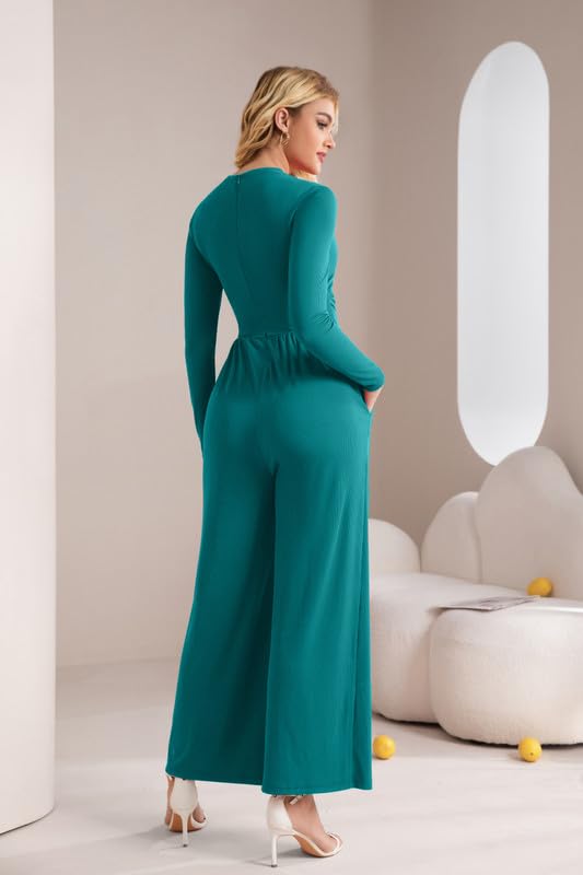 Mono Mujer Manga Larga Cuello en Tortuga Jumpsuit Elegante Pantalones de Pierna Ancha con Bolsillos Informal Monos de Una Pieza con Cremallera Moda Enterizo Otoño de Ceremonia Cóctel Salir