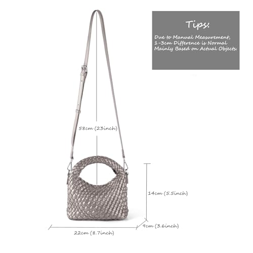 Woven Handbag For Women, Small Metallic Purse with Detachable Crossbody Strap, Girls Daily Top Handle Bag3