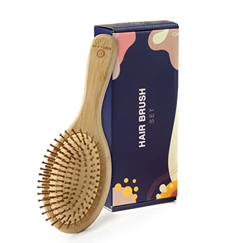 Wet Dry Hair Brush Set-Natural Bamboo Detangler Hairbrush for Long Short Thick Thin Curly Straight Wavy, Paddle Brush for Men Women Kids (3 pcs)