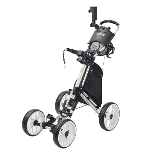 FLAGTAG Golf Push Cart 4-Wheels,Folding Golf Cart, Golf Pull cart with Cup Holder,Umbrella Holder,Cooler Bag, Foldable with one-Click,Handle Height Adjustable,Drink Holder,Walking Push cart
