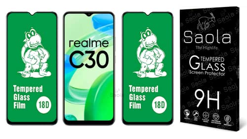 Image of Saola 18D Tempered Glass With Inbuilt AirBag Borders For Realme C30 (Pack Of 2) with Free Installation Kit. Full screen Coverage - 6.5 inch