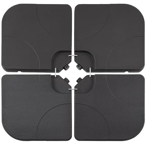 VECELO 4-Piece Heavy-Duty Cantilever Offset Patio Umbrella Base/Stand Outdoor, Square Plate Set with Lock Pins, Easy-Fill Spouts for Water/Sand, for Garden, Backyard and Poolside, Black