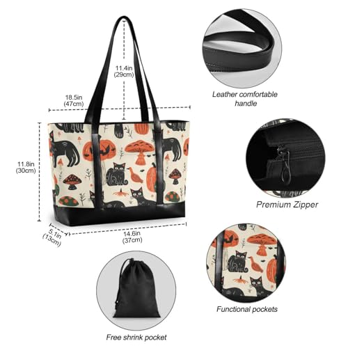 Halloween Cats Pumpkins Mushrooms Bold Linework Style trendy work bag with laptop compartment with zipper tote for gym with bolsos para mujeres4